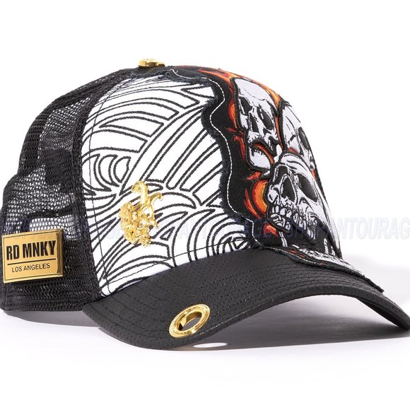 Red Monkey Fire Skull Black RM1476 New Limited Edition Unisex Trucker Hat Cap - Picture 2 of 8